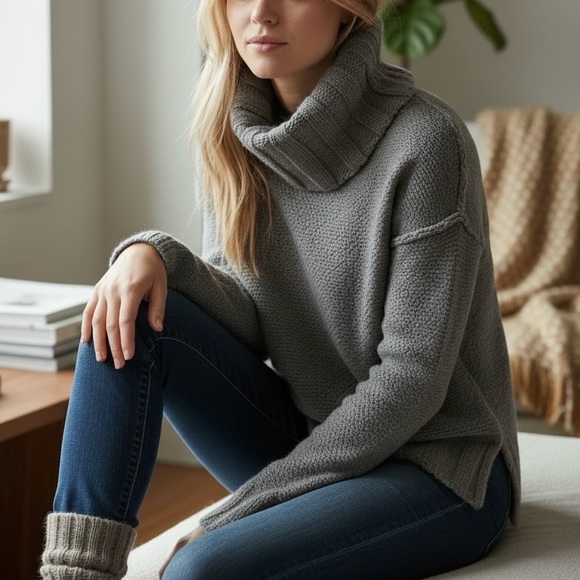 James Perse Wool Cashmere Cowl Neck Sweater Taupe Tan/Gray Size 1 Small